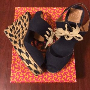 Tory Burch High Wedge Espadrilles in Navy